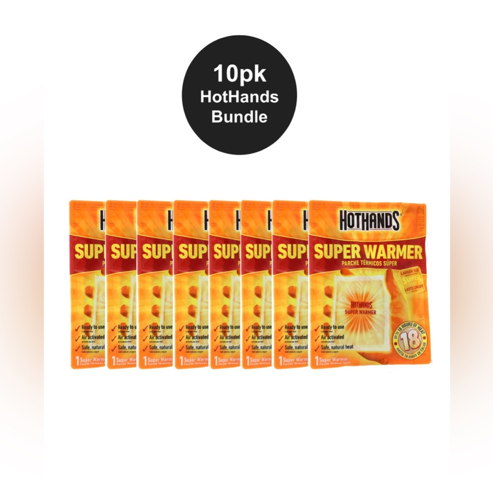10pk HotHands Bundle Super Warmer LARGE 18 hrs heat - air activated ready to use